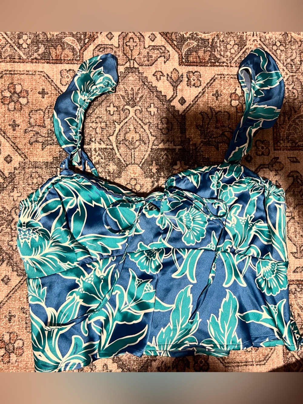 House of Harlow 1960 Blue and Teal Floral Crop Top